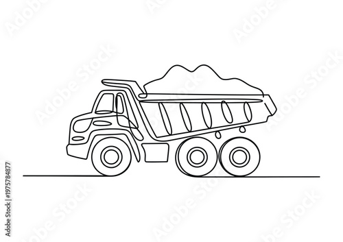 Vector of a large dump truck carrying a load of sand, depicted in a minimalist style