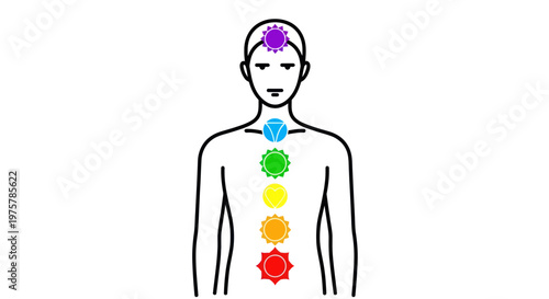 Human body with seven chakras spiritual energy centers yoga and meditation concept colorful illustration