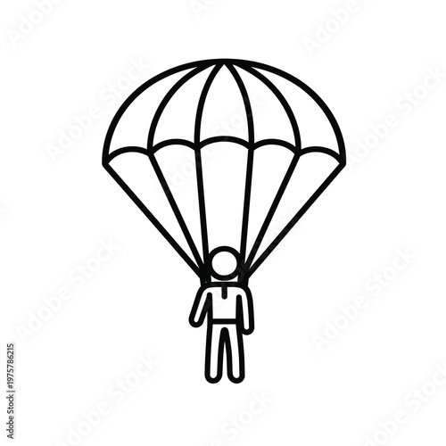 Vector of a person parachuting using a large canopy parachute in the sky