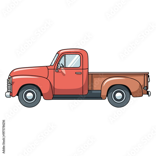 Vintage Red Pickup Truck Illustration, Retro Automotive Art, Classic Vehicle Design