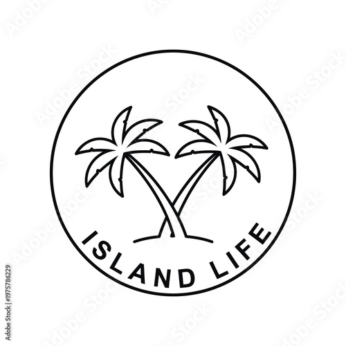 Minimalist Twin Palm Trees Circle Logo Island Life Travel Branding Line Art Vector illustration.