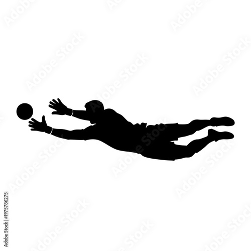 Soccer Goalkeeper Silhouette Diving Catching Ball - Action Shot