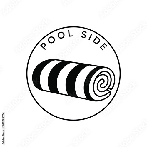 Minimalist Rolled Beach Towel Circle Logo Poolside Resort Branding Line Art Vector illustration.
