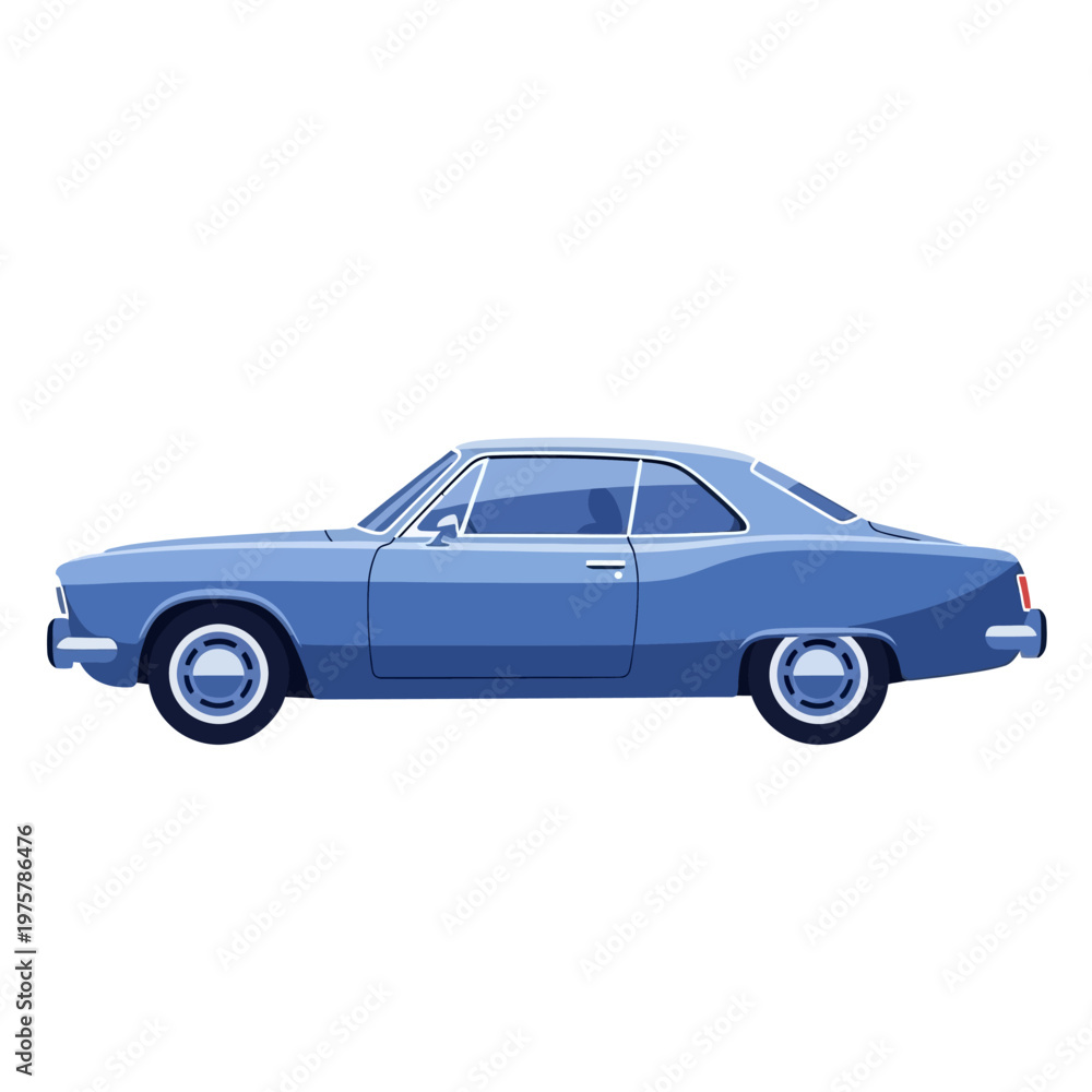 Obraz premium Classic Blue Coupe Automobile, Vintage Car Vector Illustration, Retro Vehicle Design