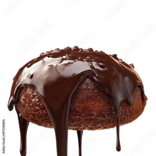 Delicious Chocolate Glazed Donut with Dripping Icing on a White Background on transparent background