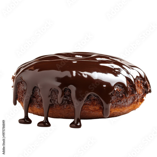 Delicious Chocolate Glazed Donut with Dripping Icing on a White Background on transparent background