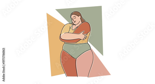 Illustration of a woman in underwear embracing herself