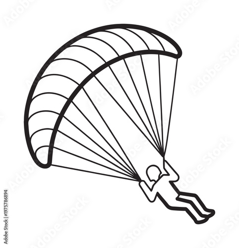Vector of a person parachuting downward with a deployed parachute