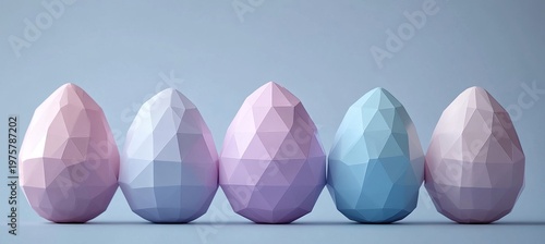 Colorful Pastel Geometric Easter Eggs in a Row, Modern Minimalist Spring Decoration Concept