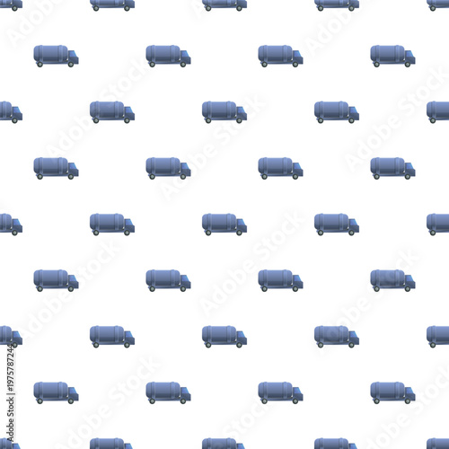 Repeating pattern showing sanitation garbage trucks collecting municipal waste and refuse for recycling