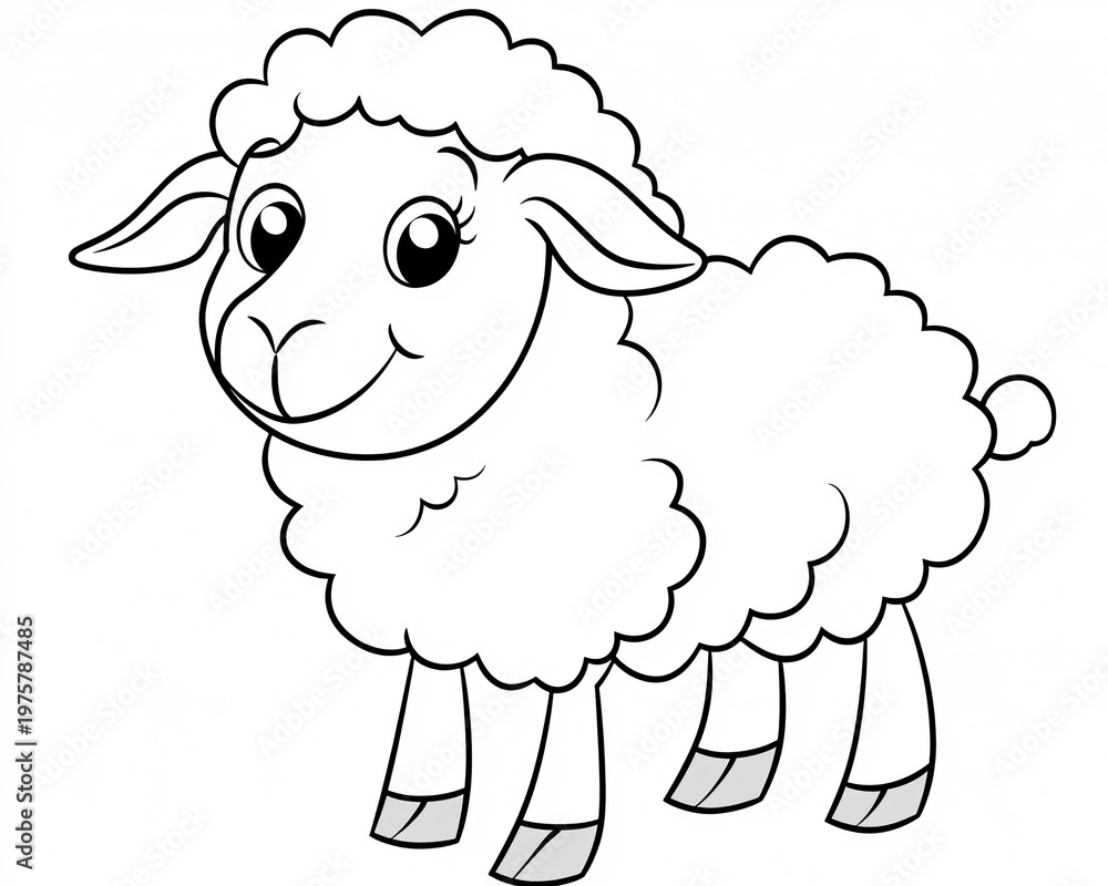 Obraz premium Cute Vector Line Art of Woolly Sheep Outline for Kids, Adorable Cartoon Farm Animal Sketch