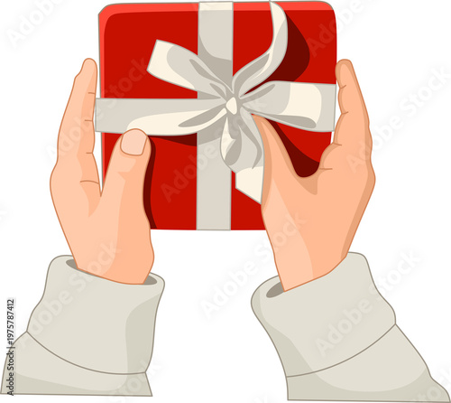 Hands holding a red gift box