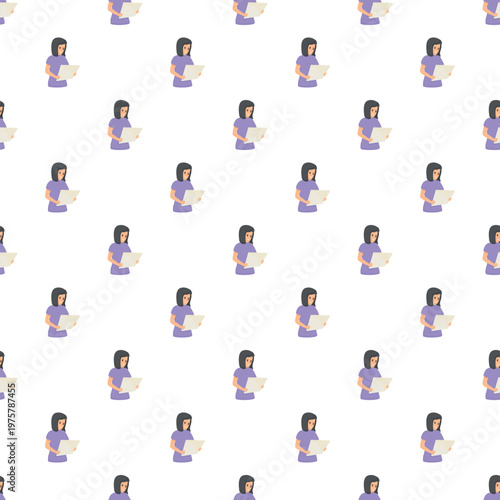 Seamless pattern of woman character reading a document