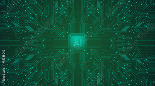 blue round ai chip cpu icon with circuit background. modern glass morphism, trendy, futuristic gradient artificial intelligence shape vector illustration