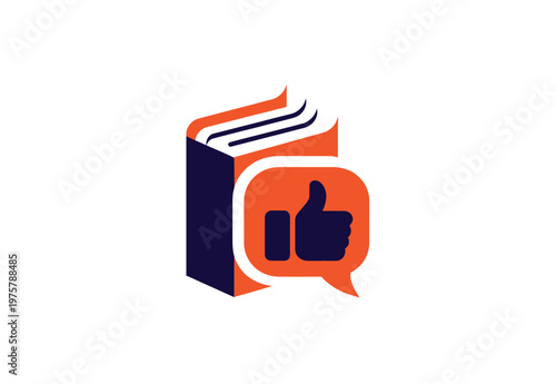 Vector of an open book with a thumbs up symbol inside a speech bubble