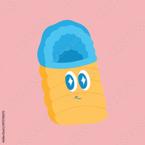 Cute sleeping bag character illustration for kids camping theme