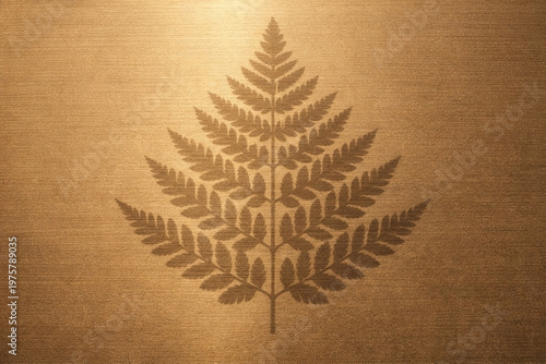 Fern leaf shadow on brushed brass metal with symmetrical deep focus
