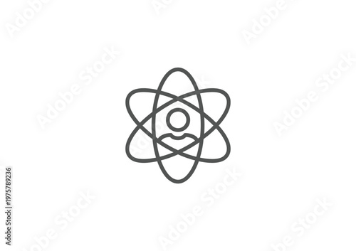 Minimalist vector of an atomic structure with a central nucleus and orbiting electrons