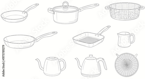 Kitchen Cooking Utensils and Pots.