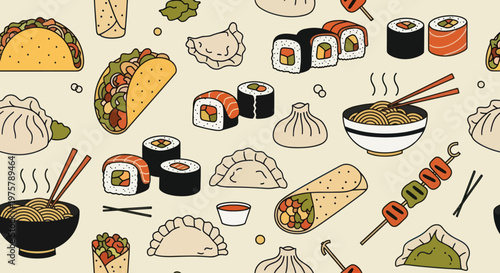 Variety of Asian Food Items Displayed.