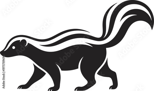 vector Minimalist logo Black and white skunk silhouette walking in profile