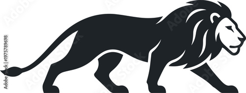 vector Minimalist logo Black lion stalking in low profile hunting pose