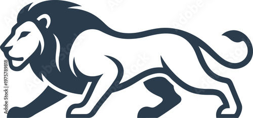 Canvastavla vector Minimalist logo Crouching lion stalking predatory posture line art