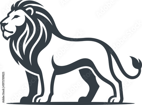 vector Minimalist logo Dark grey lion standing in noble majestic pose