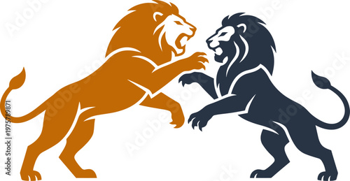 Photos vector Minimalist logo Dueling lions battling rearing up colored silhouette