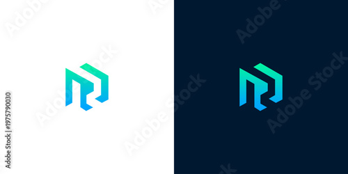 Abstract geometric modern letter R or D logo design for corporate identity, representing innovation, technology, and digital solutions with a sleek gradient effect and dynamic visual appeal