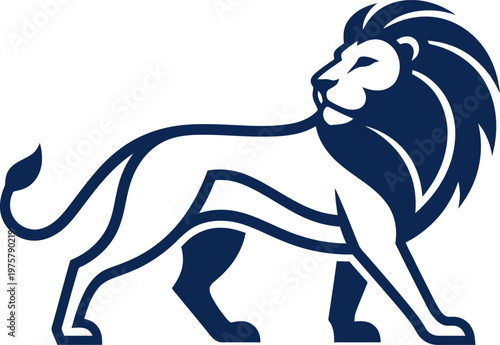 vector Minimalist logo Navy blue lion walking and looking backwards