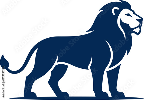 vector Minimalist logo Navy blue lion standing tall in watchful stance