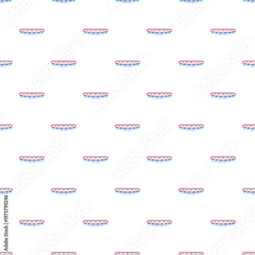 Seamless pattern of teeth with dental braces, representing orthodontic treatment and dental health