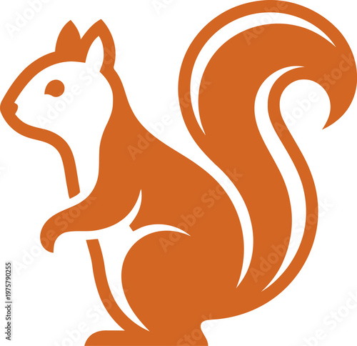 vector Minimalist logo Orange squirrel silhouette sitting with bushy tail