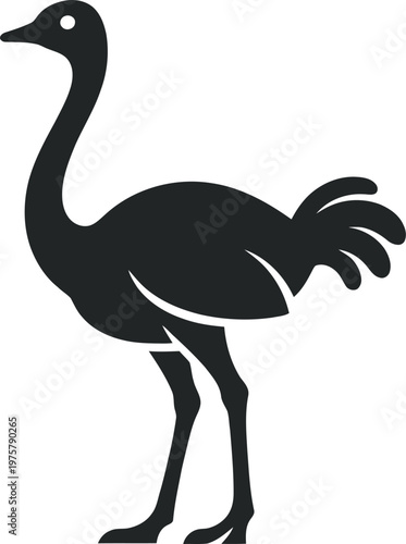 vector Minimalist logo Ostrich bird silhouette standing in side profile view