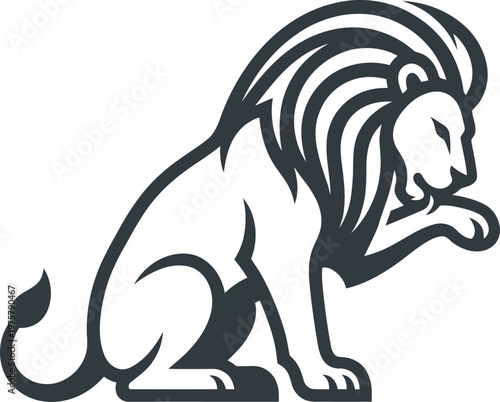 vector Minimalist logo Sitting lion grooming and licking paw line art