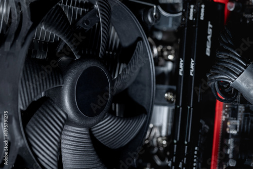 Computer internal components closeup, inside a PC system unit