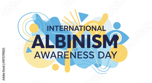 Photos International Albinism Awareness Day logo in blue and yellow abstract design for