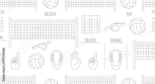 Volleyball Player Hand and Net Icons.