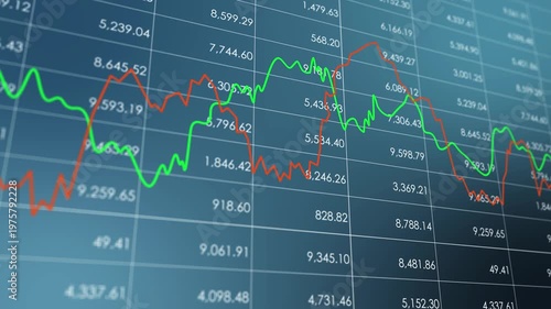 Broker global economic exchange, line chart stock market and table price, financial investment graph management business, move and volatility report statistic