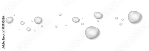 Realistic water drops PNG. Drops on surfaces, glass or windows after rain or from condensation. Water drops on an isolated transparent background.