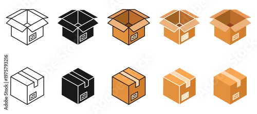 shipping box icons. cardboard box delivery icons for logistics shipping and ecommerce packaging