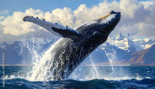 A majestic whale breaches the ocean's surface