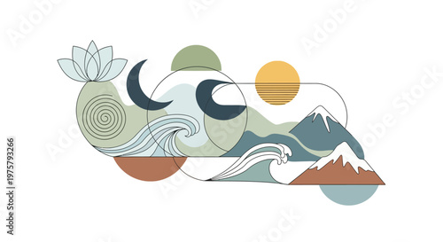 Nature landscape with moon phases and mountains