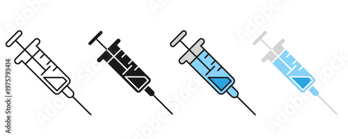 medical syringe icons. medical syringe and vaccine icons for healthcare injection and laboratory research