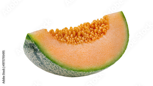 Cantaloupe Melon Slice with Textured Rind and Orange Flesh