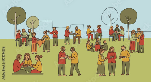 People socializing in a park on a sunny day