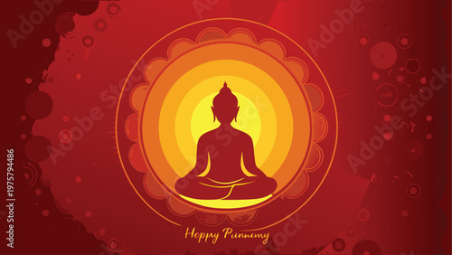 Buddha, meditation, yoga, spiritual, orange, red, vector icon
