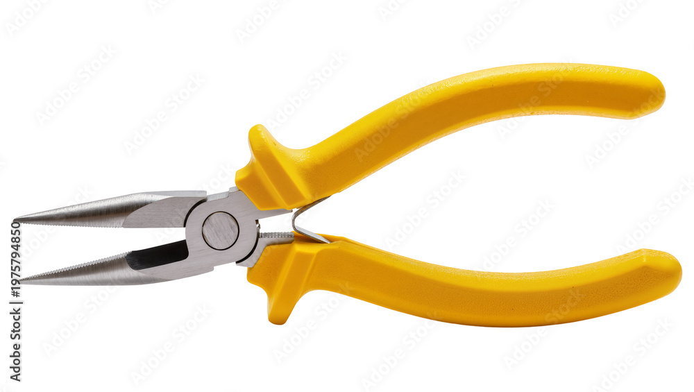 Fototapeta premium Yellow plastic handled long nose pliers with steel jaws