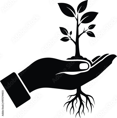 Growing life a hand nurturing a seedling silhouette